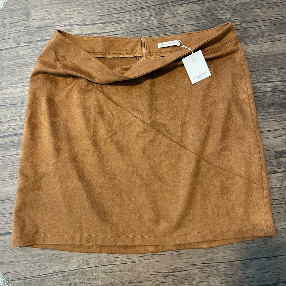 Mango Tan Asymmetrical Pencil Mini Skirt Casual